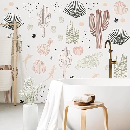 Miniatura 6 de Calcomanías de pared de cactus para dormitorio, calcomanías de pared de cactus dibujadas a mano, calcomanías de pared de cactus de vinilo para sala