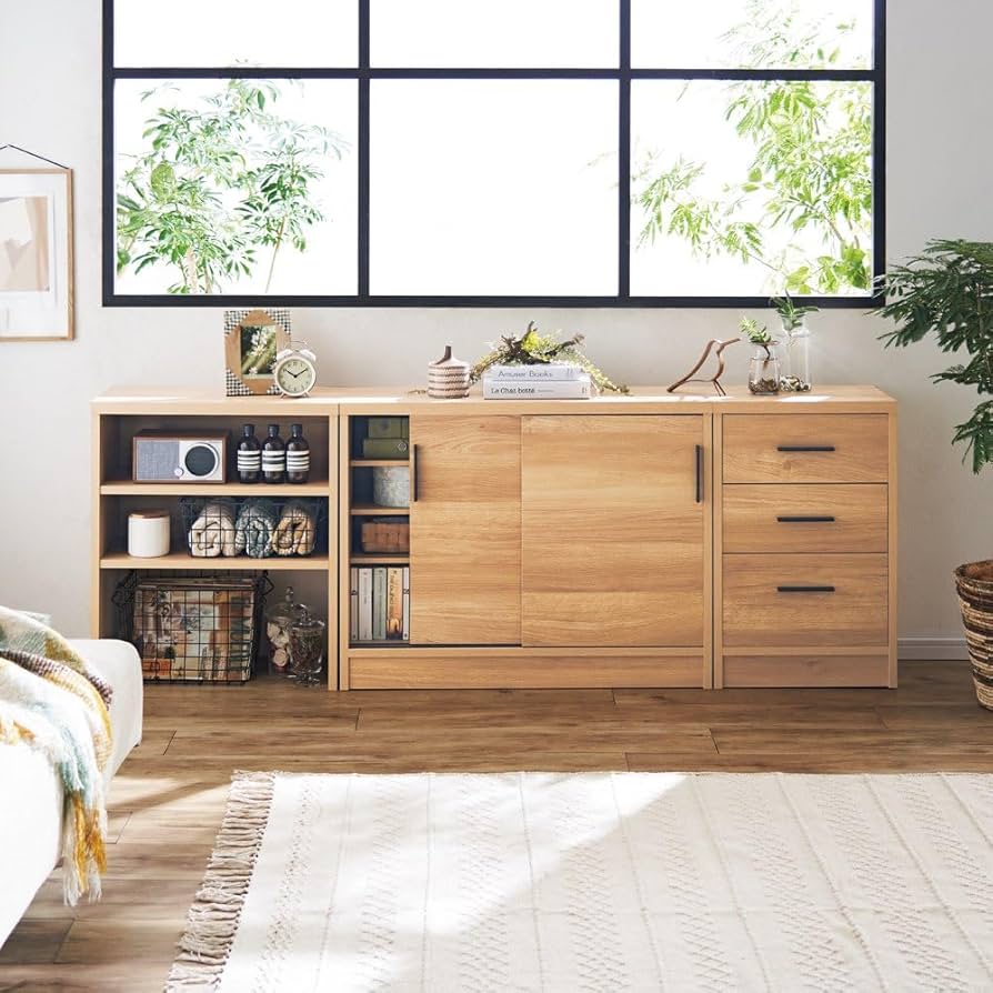 【大容量収納！耐荷重30㎏　段違いカウンター収納　4枚扉】ブラウン　ディノス 629120c1.jpg