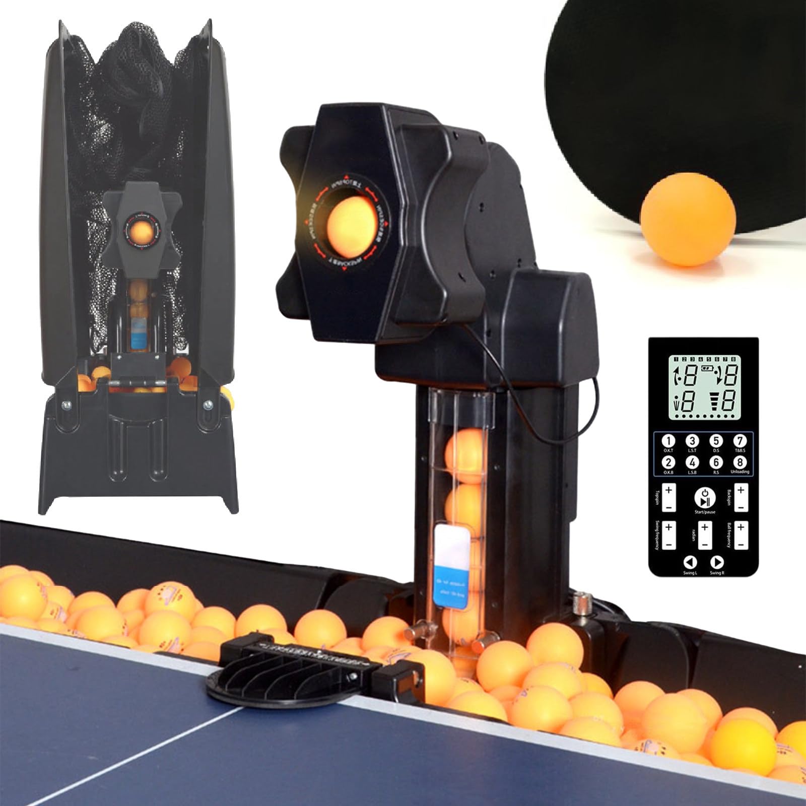 Automatische Tischtennis-Ballmaschine für Zuhause/Verein/Schule, Enthält 9 Rotationen, 7 Winkel, Ballrückführung & 300-Ball-Kapazität
