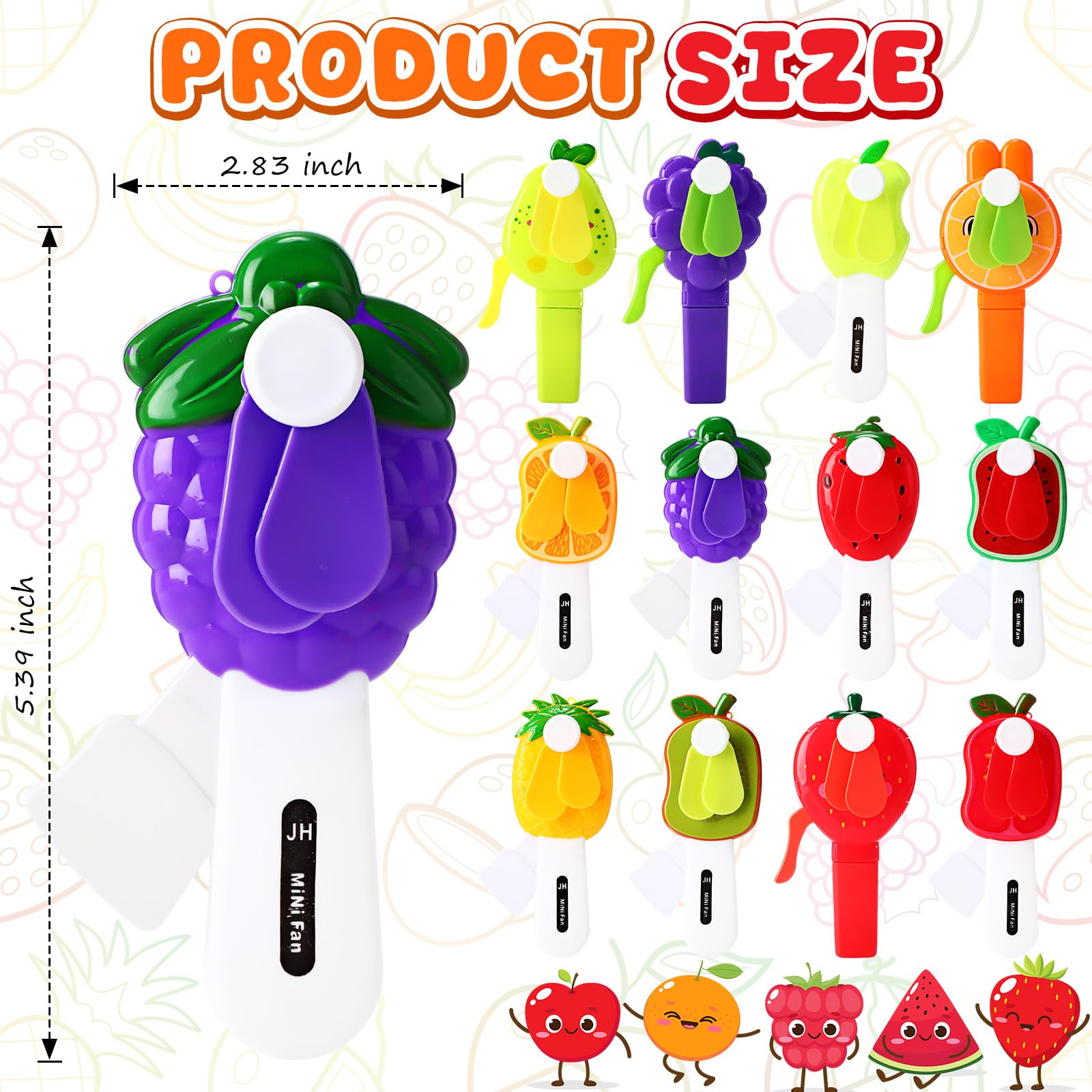 Confezione da 24 mini ventole portatili con schede, ventola di raffreddamento a pressione, frutta | Regali per fan Bulk per carino estate compleanno fine anno piscina festa spiaggia attività all'aperto scambio premi