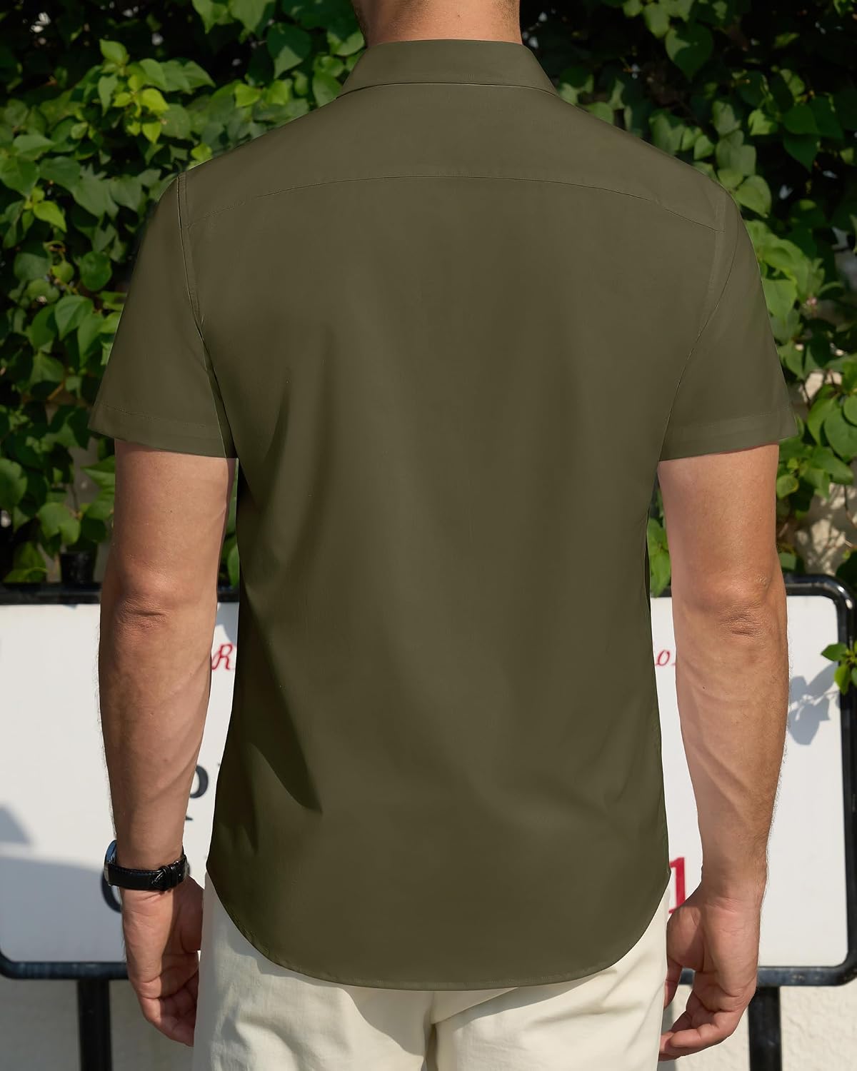  Men's Short Sleeve Dress Shirts Stretch Stain Shield Casual Button Down Shirts Solid Formal Shirt thumbnail