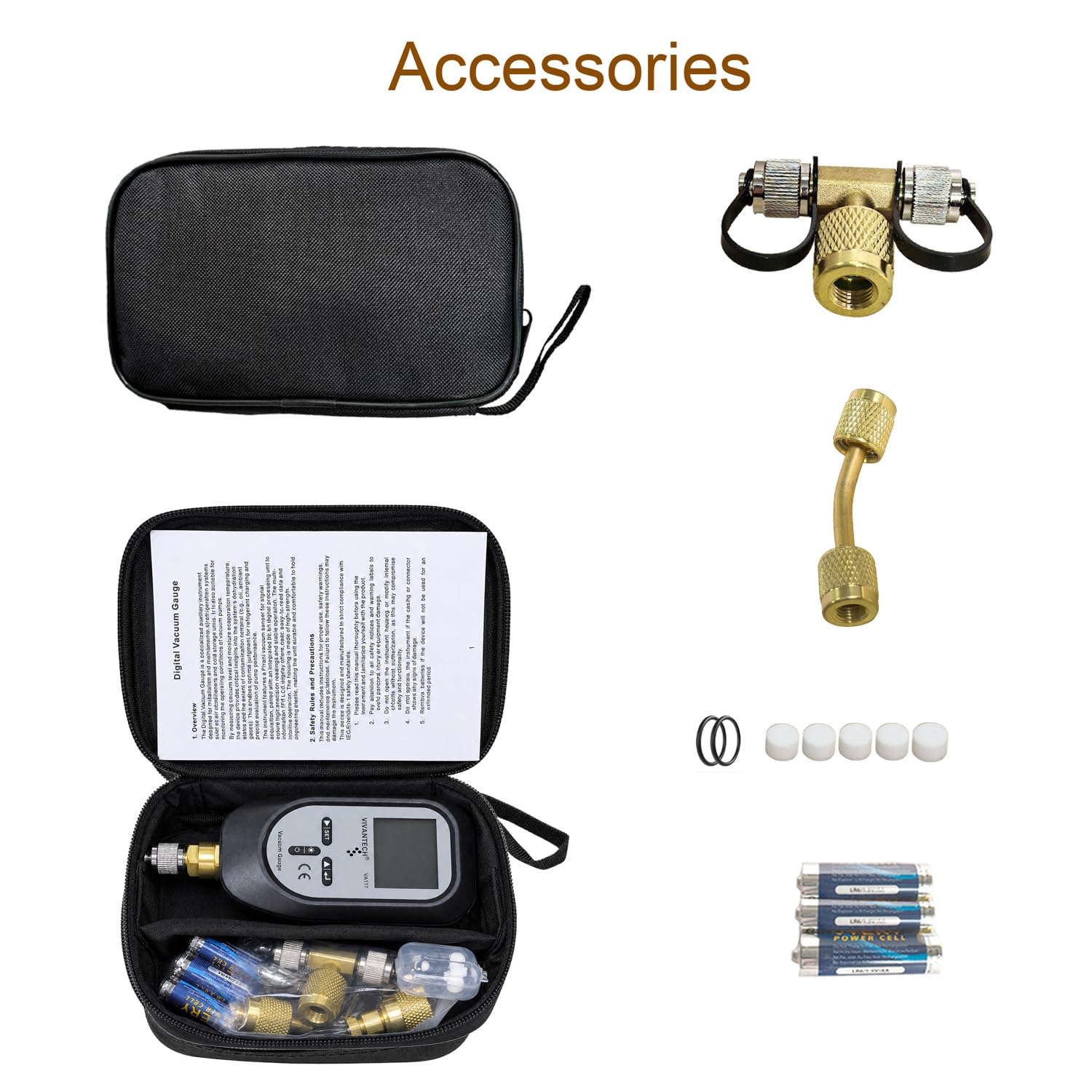 HVAC Micron Vacuum Gauge, Digital Vacuum Tester with Color-Alert Display, Temp & Humidity, Anti-Burst Sensor, 11 Units, 0-75,000 Microns, 1/4" SAE Fitting, T-Connector, Batteries Included