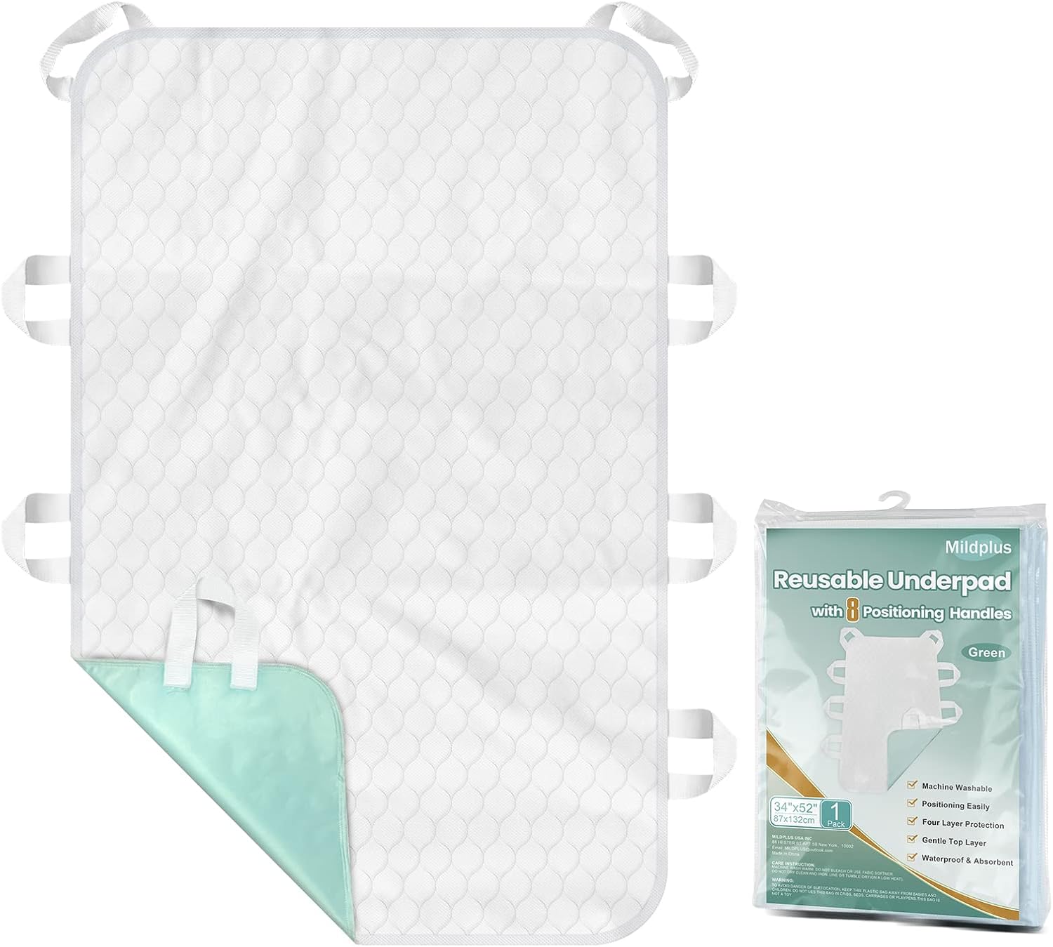 MILDPLUS Washable Bed Pads with 8 Sturdy Handles 34”×52