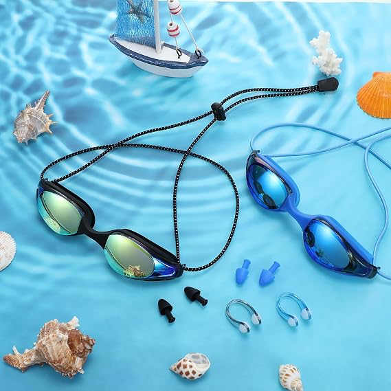 Tellegloww 2 Pcs Swim Goggles for Lap Bungee Strap Swimming Goggles Men Women Adult Clear Vision Anti UV Goggles