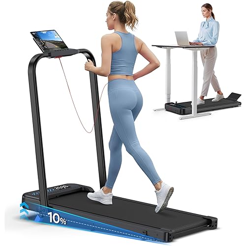 Cardirun Foldable Treadmill with Incline, Compact Walking Pad Treadmill with Safety Handle Bar, 3.0HP Quiet Under Desk Treadmills for Home/Office, 350 LBS Capacity, APP & Remote Control, Black