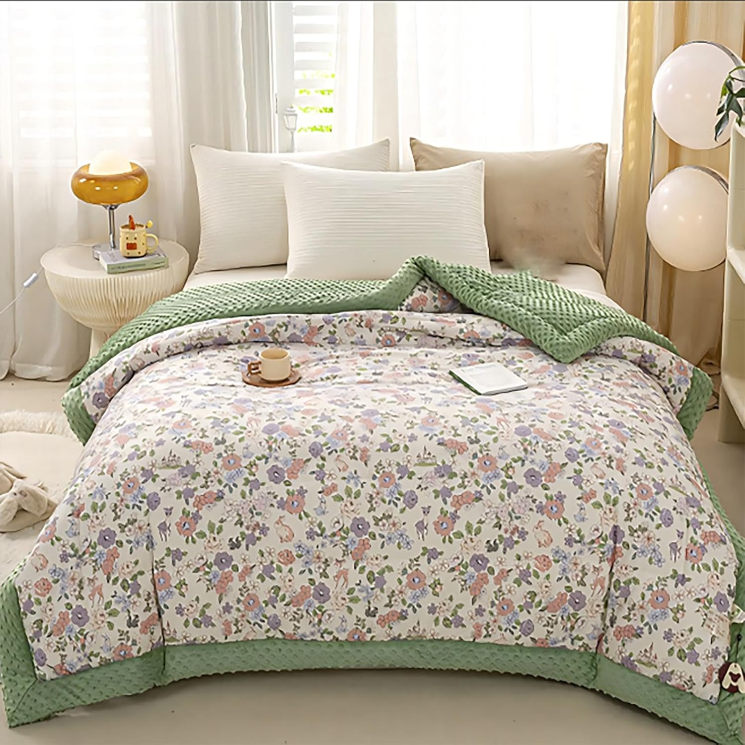 Queen Bed Blanket, Comforter Set Queen Size, 100% Cotton Shell Quilt Reversible Bed Comforter Queen Bed Set for All Seasons with Corner Buckles,Color 6,150 * 200cm 1.5kg