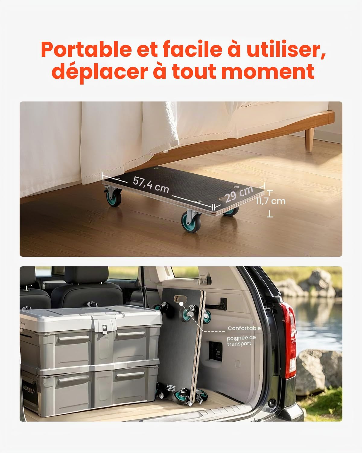 VEVOR Chariot de Déménagement 2 PCS Déplace Meubles Multifonctionnel Charge 250 kg Chacun 574x290x117 mm avec 4 Roues Silencieuses TPR Déménageur pour Meubles, Canapé, Machine à Laver, Réfrigérateur