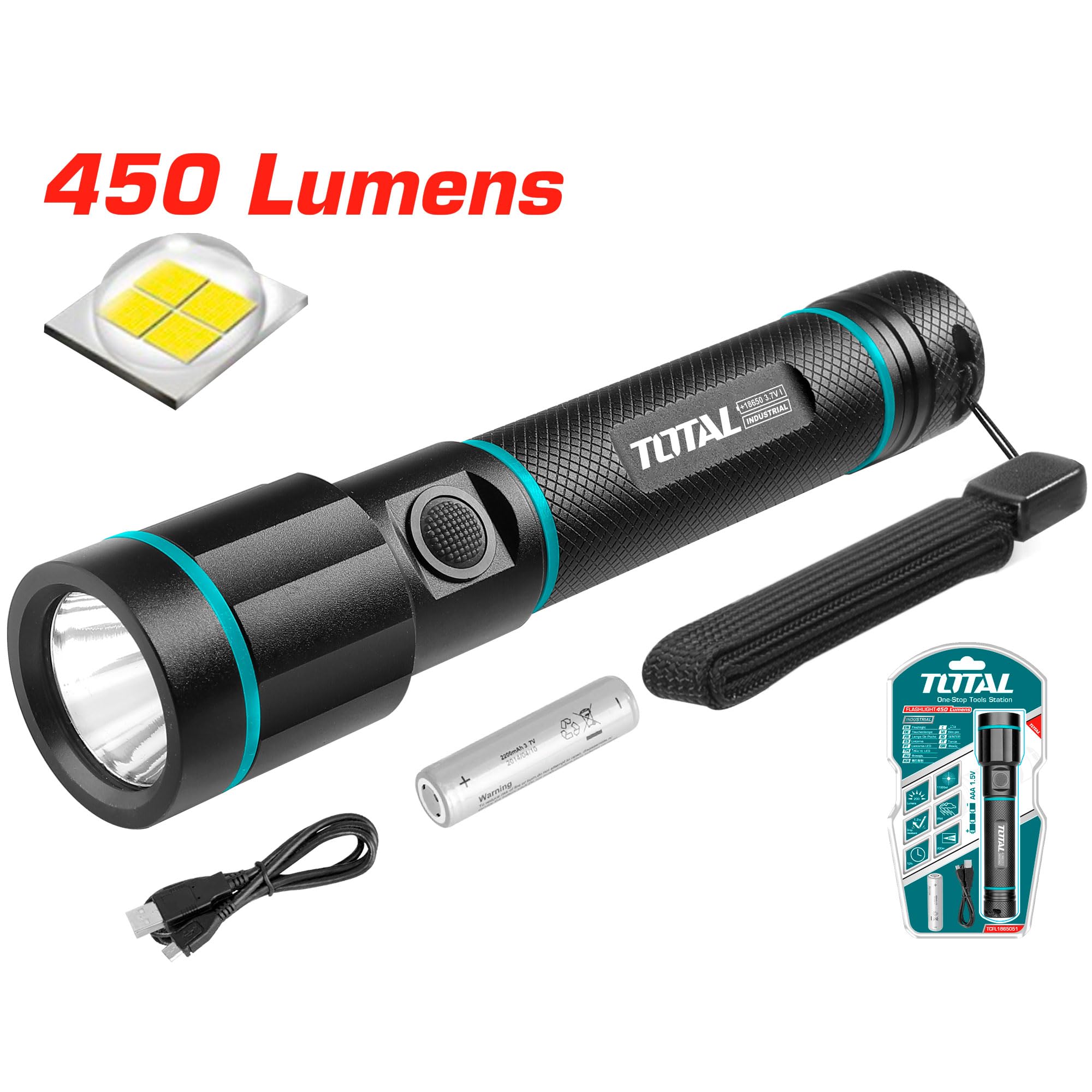 Xanlite USB-Aufladbare Kabellose LED-Taschenlampe – 450 Lumen, Wiederaufladbar, Vielseitig Einsetzbar
