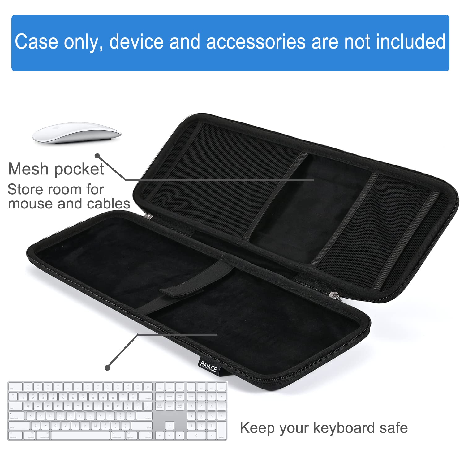 RAIACE Étui de Voyage Rigide pour Apple Magic Keyboard + Magic Mouse. (pour la Vente est Le Cas Seulement). - Noir (Doublure Noire)