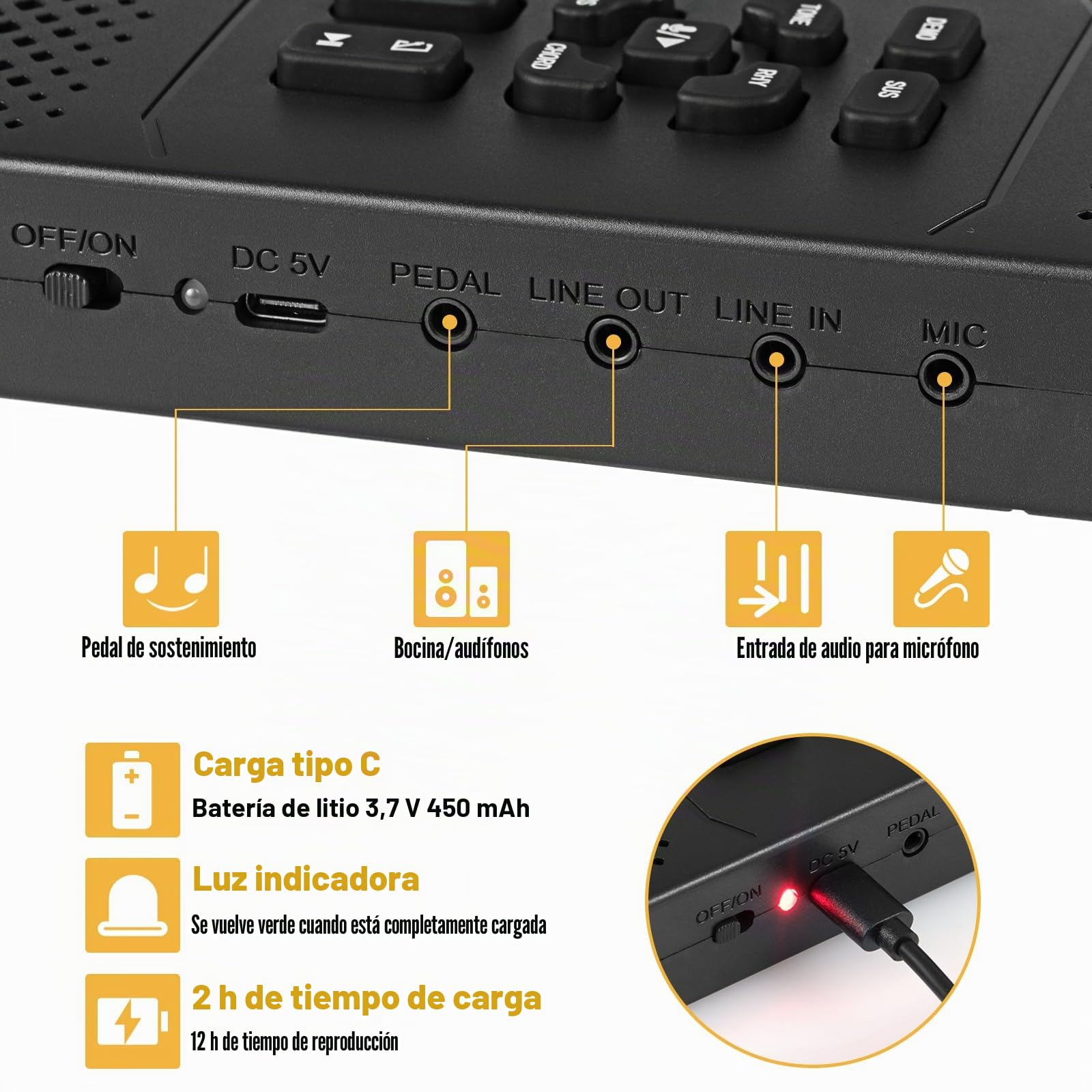 KOMFOTTEU Piano Digital Enrollable 88 Teclas, Piano Electrónico Plegable con 128 Ritmos y Tonos, 14 Demostraciones, Teclado de Piano con Función MIDI