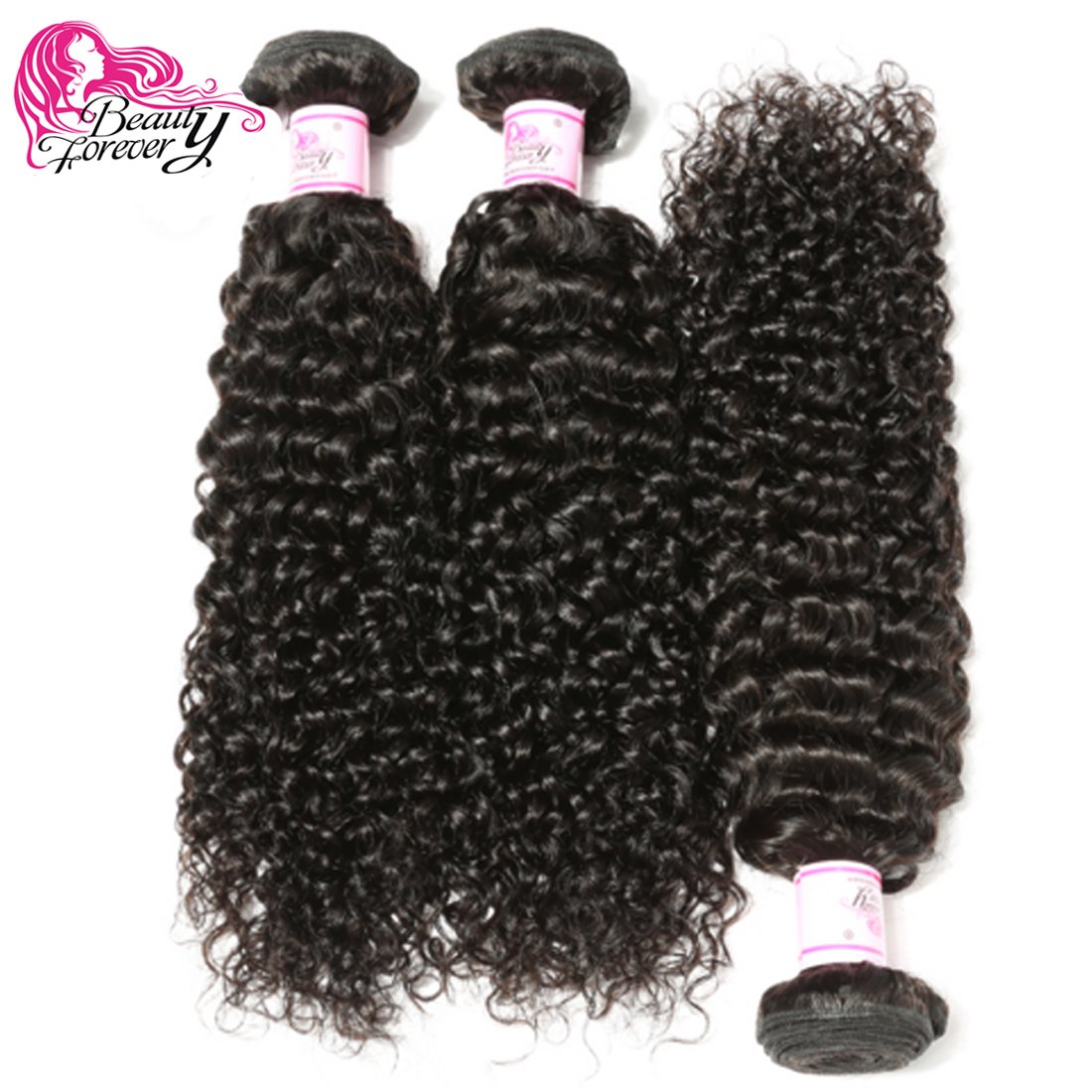 Beauty Forever Hair Brazilian Virgin Hair Curly Weave 3 Bundles 100% Unprocessed Human Hair Extensions Nature Color (100+/-5g)/ Pc (8 10 12)