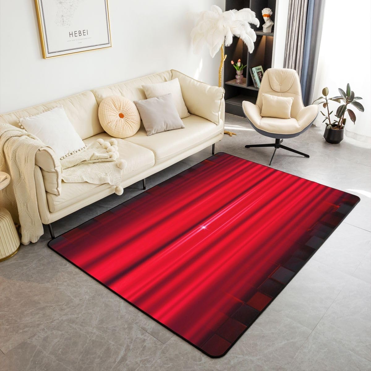 Erosebridal Black Red Checkered Area Rug 5x7 Abstract Ombre Striped Living Room Rug Non Slip Neon Geometric Plaid Stripes Carpet for Boys Bedroom Kitchen Fashion Preppy Indoor Floor Mat Non Slip