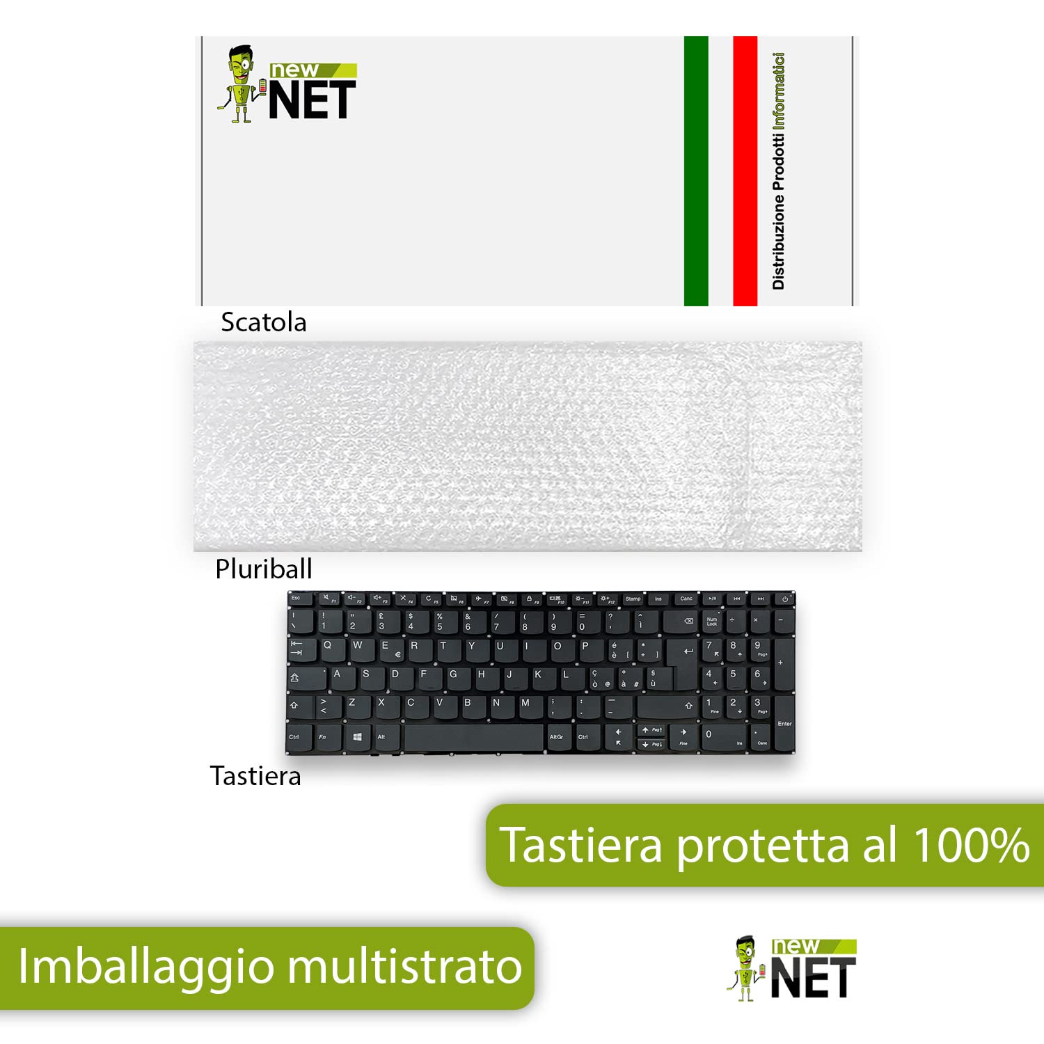 new net - Tastiera Compatibile con Notebook Lenovo IdeaPad S145-15IIL (Type 81W8) S145-15IWL (Type 81MV) V140-15IWL (Type 81K6) [Senza Frame - Tasti Grigio Scuro - Italiana]
