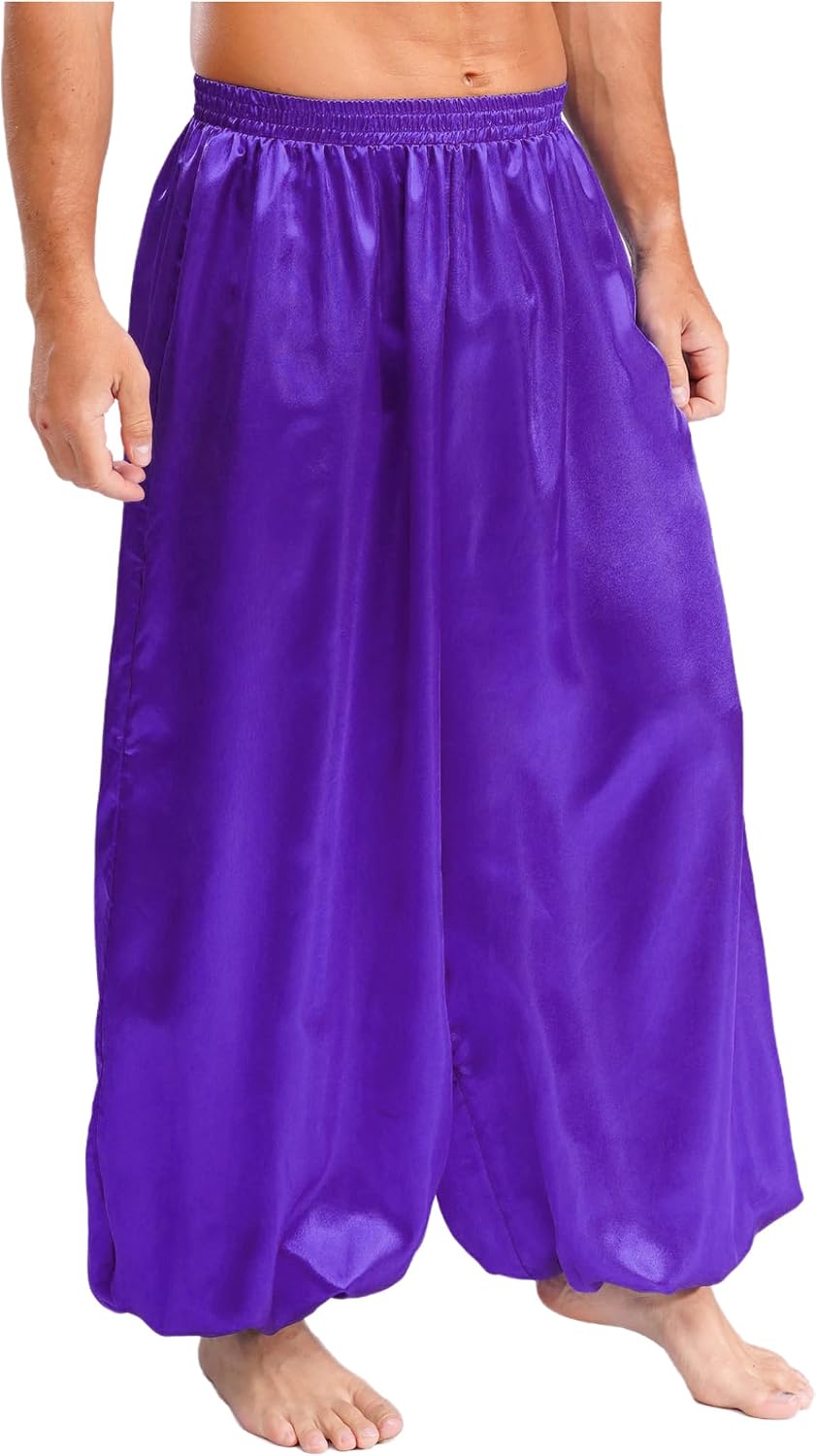 Mens Arabic Harem Pants Costume Belly Dance Hippie Baggy Elastic Waist Drop Crotch Trousers