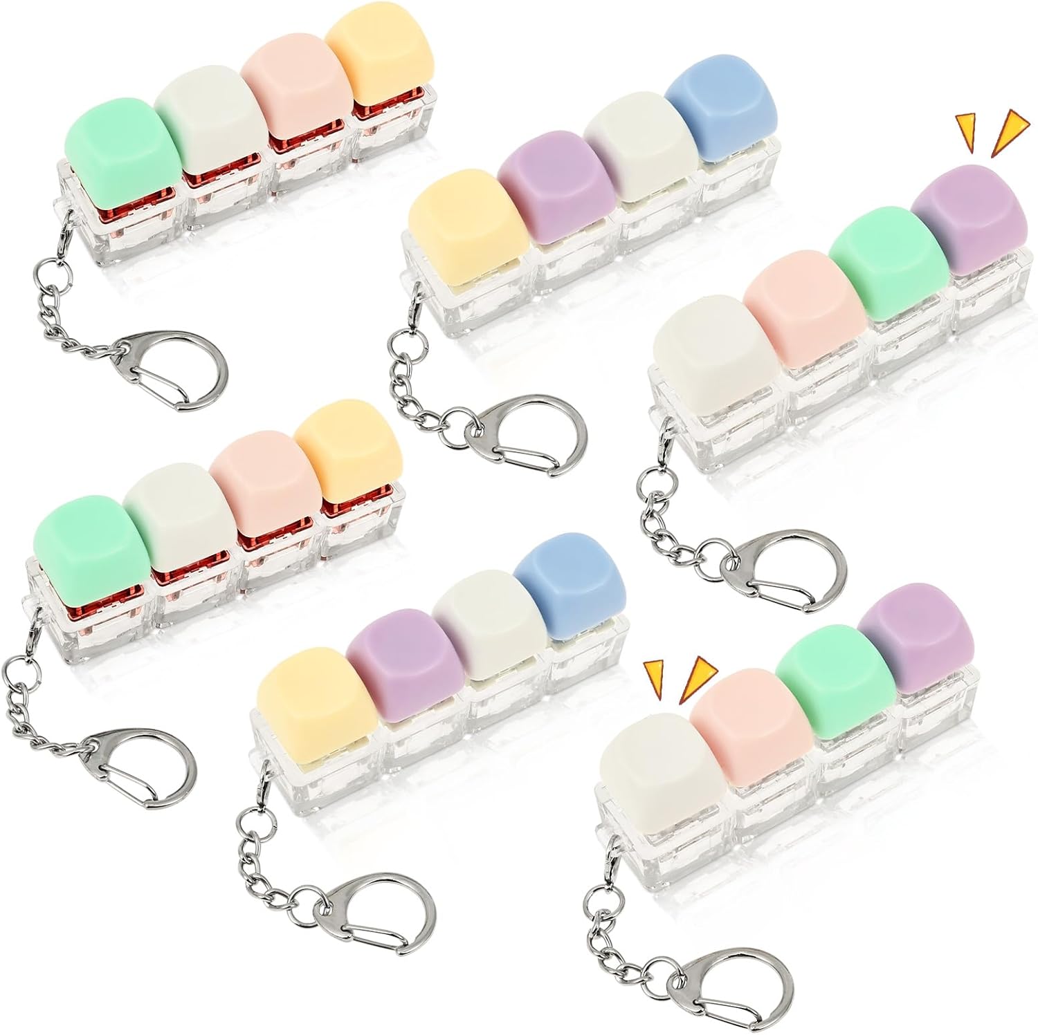 6Pcs Keyboard Fidget Toy for Adults, Clicky, Creamy & Silent Stress Relief, Keyboard Clicker Fidget, Cute Fidget Keychain for Bags Keys Decor