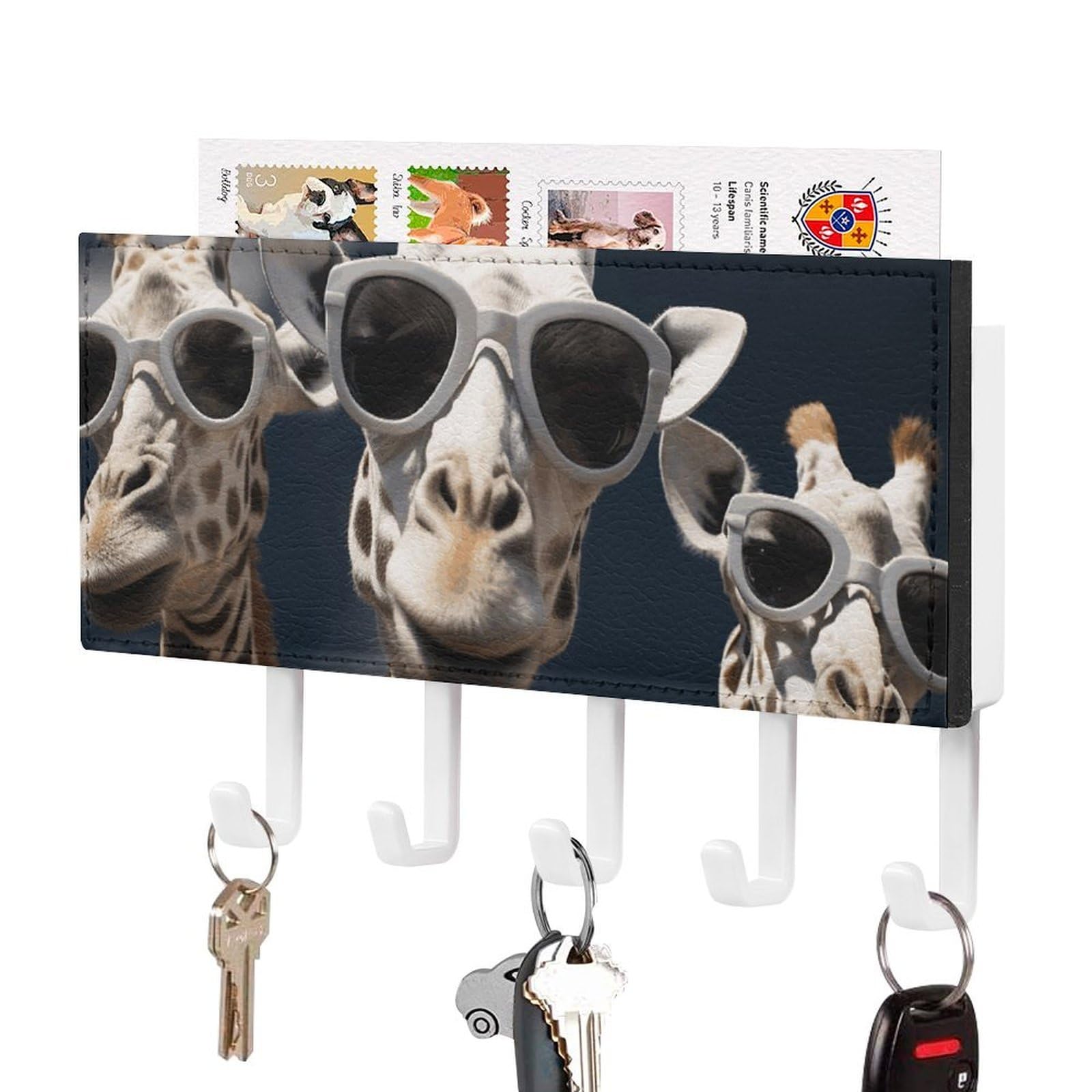 Colgador de llaves de jirafas con gafas decorativo para mantener ordenado tu vestíbulo