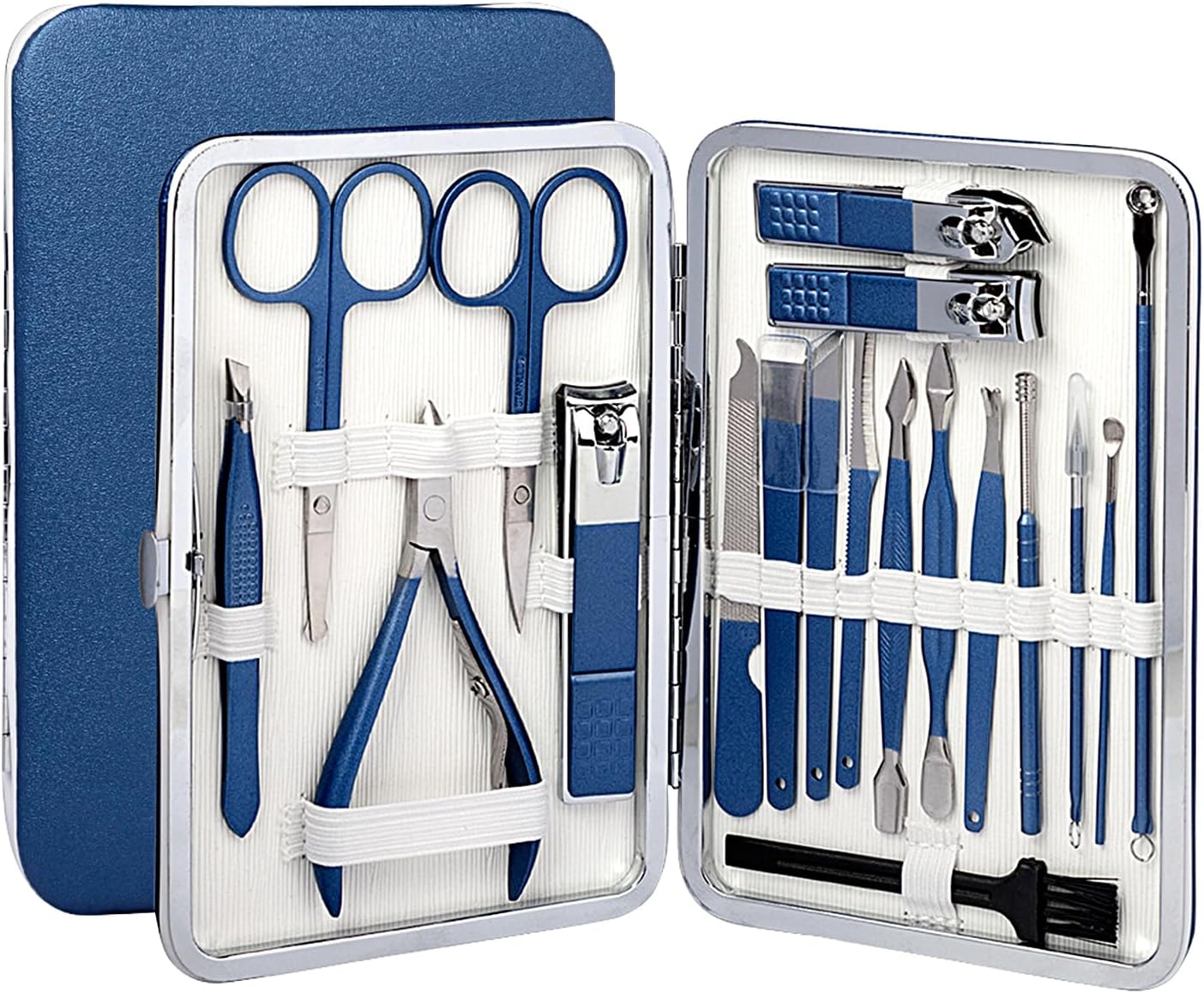 Nail Clippers and Beauty Tool Portable Set, 19 in 1 Carbon Steel Professional Pedicure Kit, Professional Grooming Kits, Nail Care Tools with Luxurious Travel Case (A)