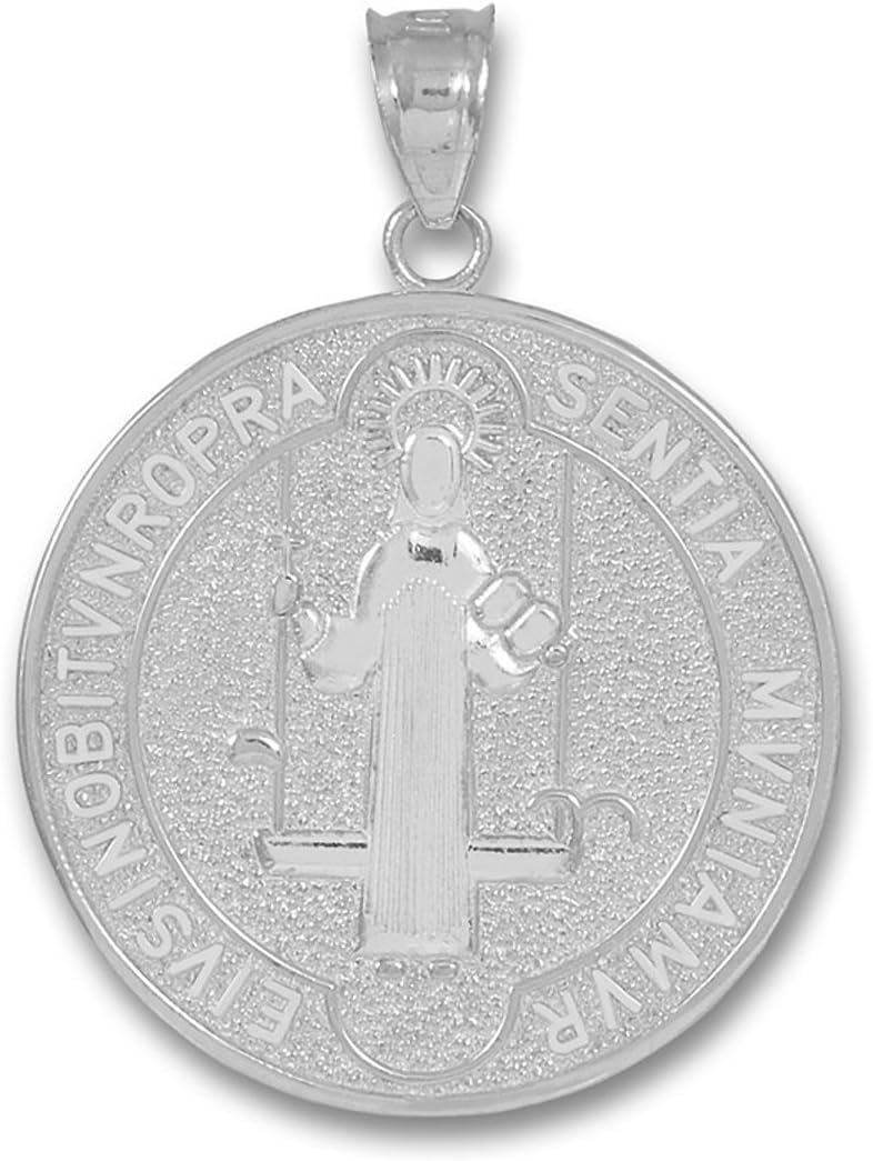 Miraculous Medal of Saint Benedict 14k White Gold Coin Pendant (Large)