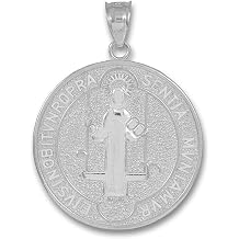 Miraculous Medal of Saint Benedict 10k White Gold Coin Pendant Large