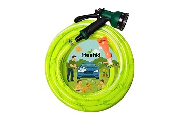 Mashki 1/2 Inch 3-Layered Braided Water Hose Pipe With 8 Pattern Water Spray Gun For Gardening, Car Washing, Home Use Etc (20 Meter (65 Feet))
