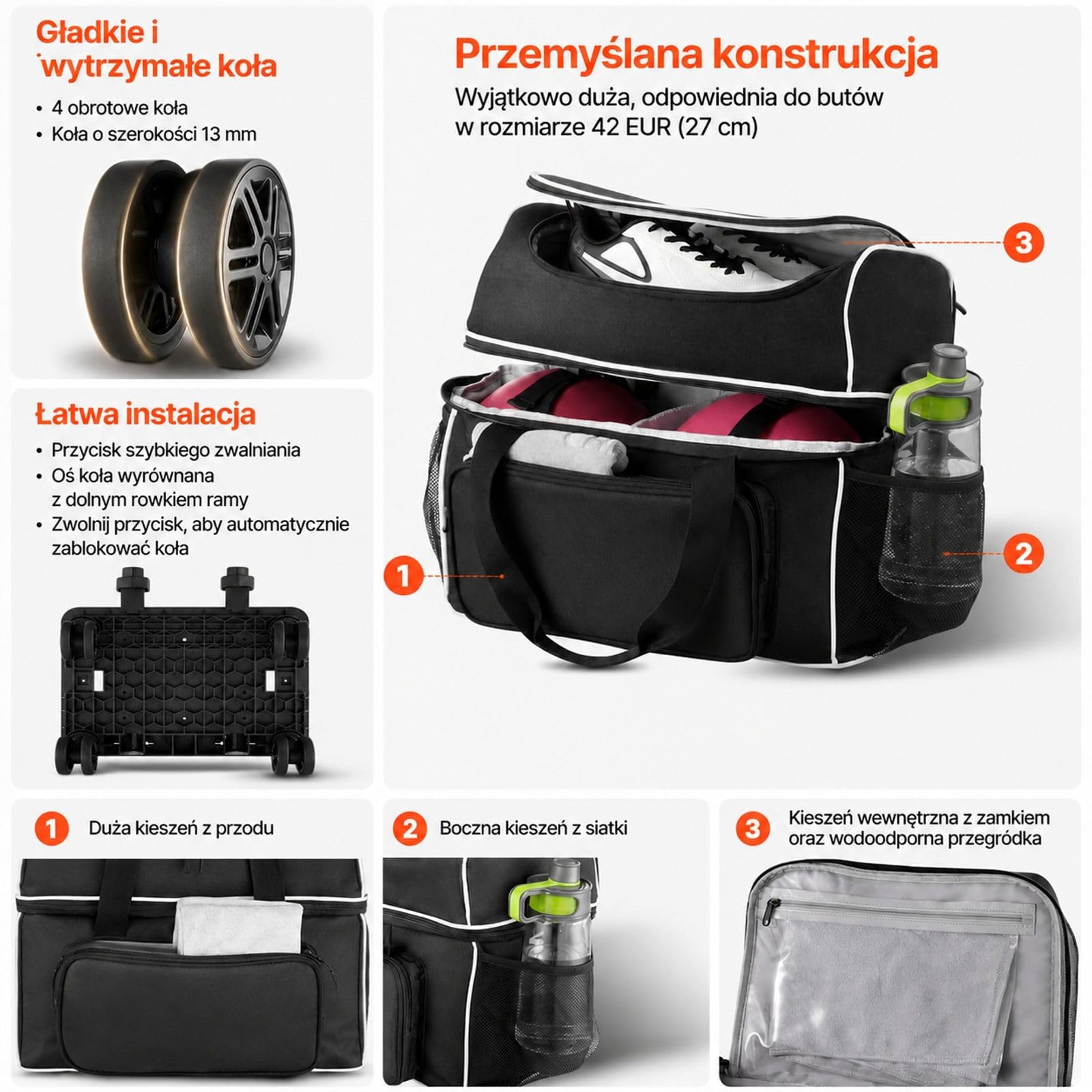 Torba do kręgli na 2 kule z 4 kółkami i wysuwaną rączką, jezdny nosidełko na sprzęt