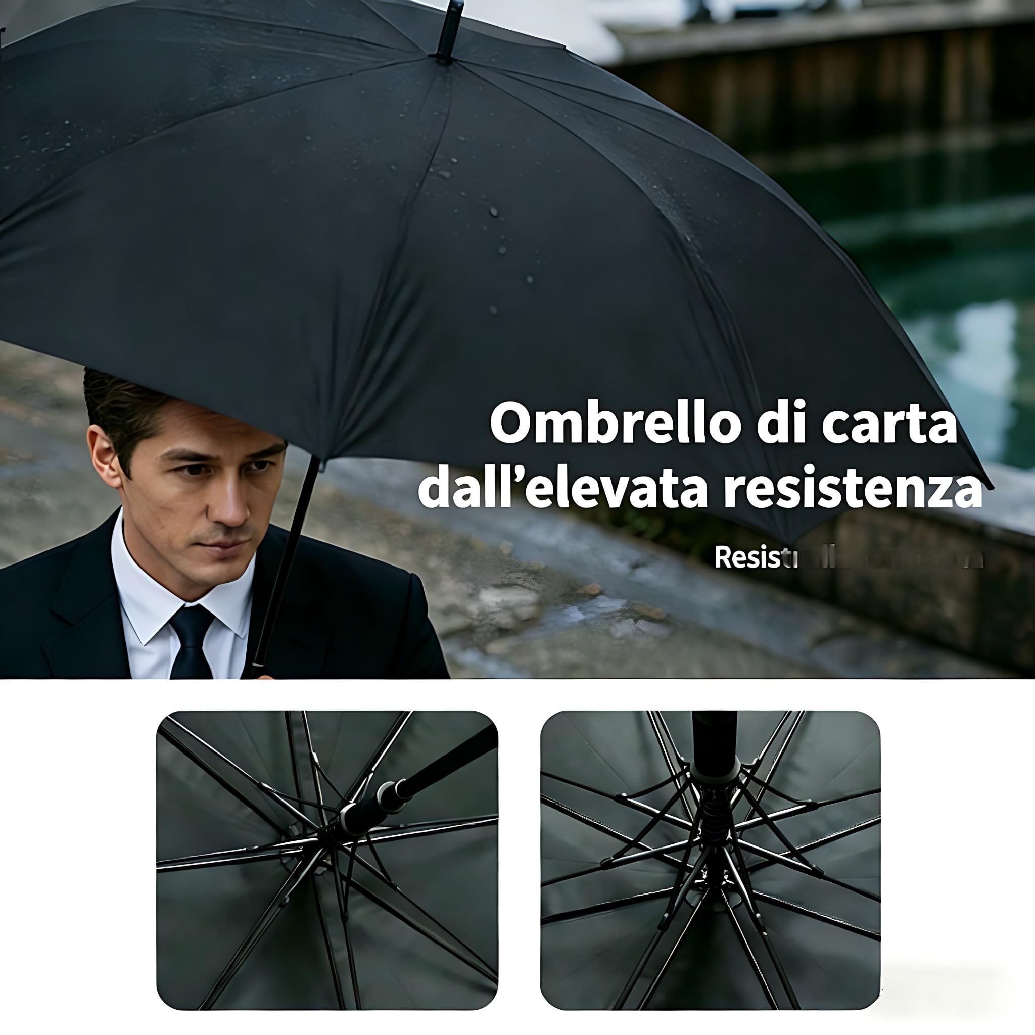 1&S Ombrello generico con manico lungo [prodotto 2026] apertura e chiusura utomatica, spazio per 3 persone, manico in legno di fascia alta, uomo donna business general gentleman's ombrello