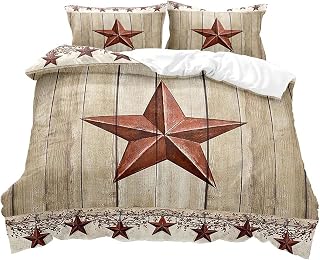 LUVIVIHOME 3PCS Farmhouse Bedding Set, Duvet Cover Queen, Country Primitive Bedding, Red Pip Berries Barn Star Western Texas Star Comforter Bedspread Quilt Cover, Rustic Bedroom Decor, 2 Pillow Shams