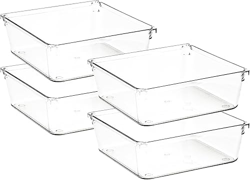 Paquete de 4 organizadores de cajones, contenedores de almacenamiento de acrílico transparente de 6 x 6 pulgadas con almohadillas antideslizantes,