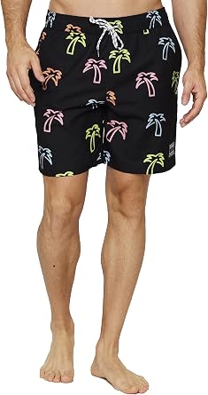 Maui AND Sons Neon Palm Pool Short (Black)