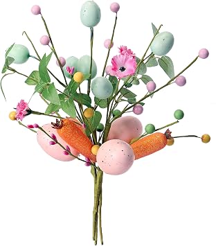 3-Pack Artificial Easter Decorations, Easter Egg and Carrot Berry Stems for Vase Fillers, Spring Home Decor, Easter Table Centerpiece, Reusable Easter Flower Arrangeme