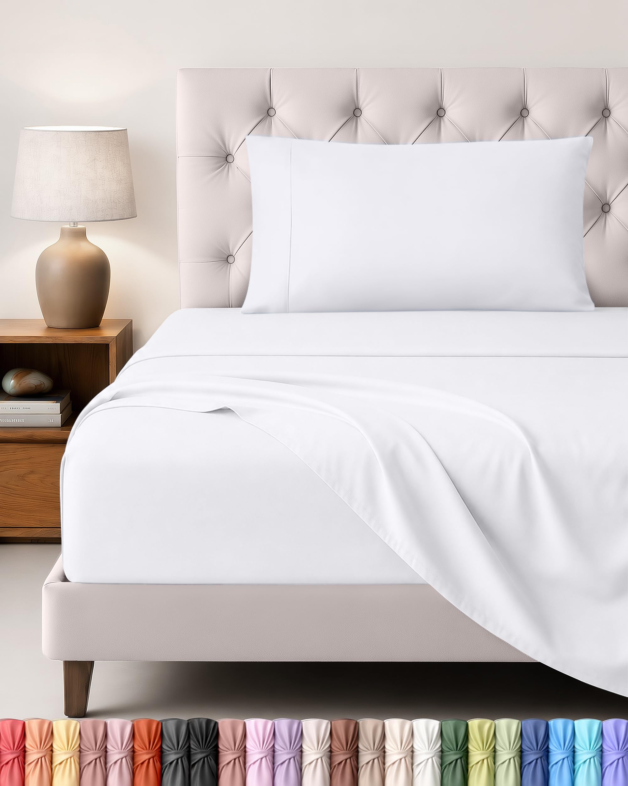 Utopia Bedding Set Lenzuola Letto 3 Pezzi, 90x190cm, Bianca | Lenzuolo con Angoli, Lenzuolo Piatto e 1 Federa 50x75 - Singolo - Oeko-Tex Certificato - Poliestre di Microfibra