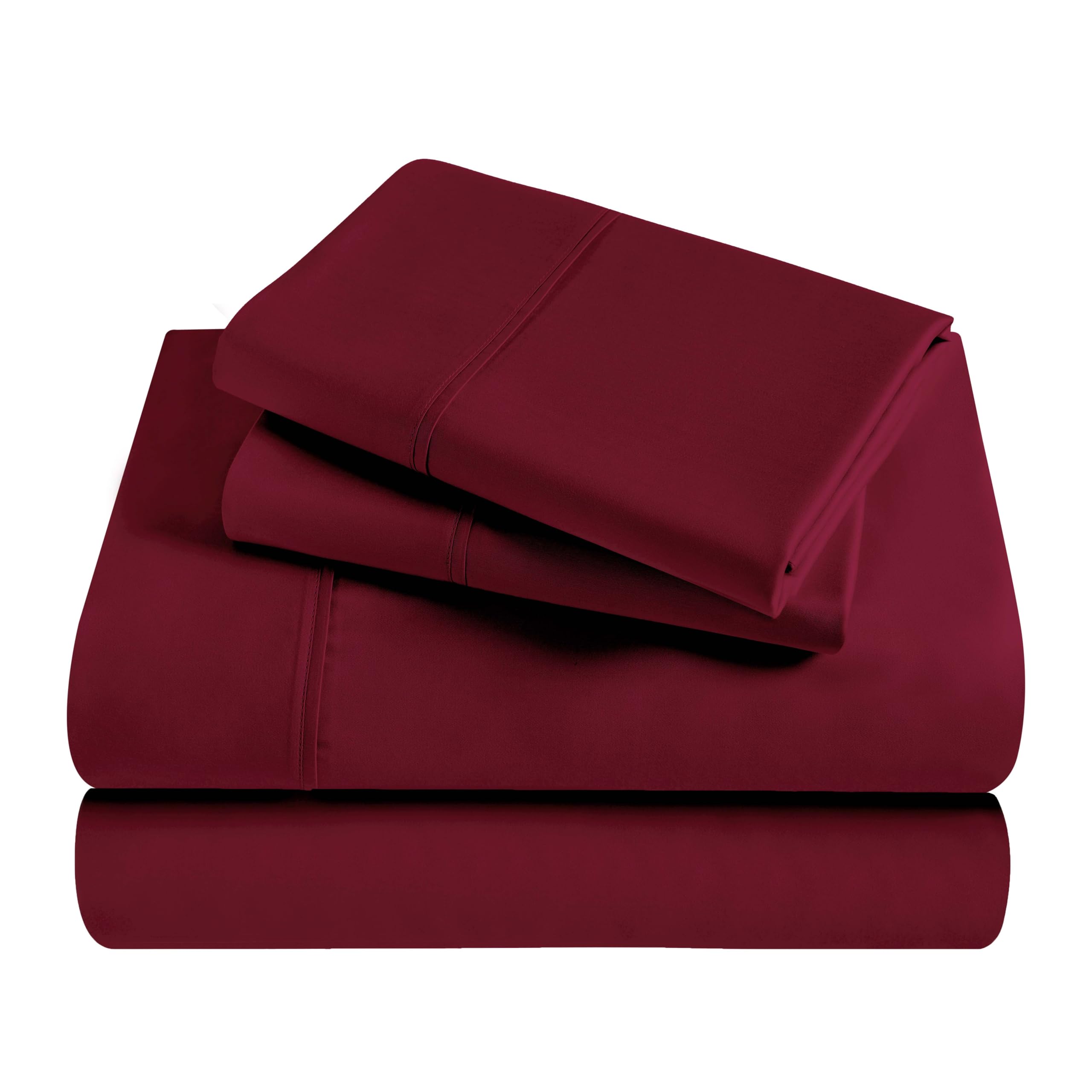 Superior Modal from Beechwood 300 Thread Bed Sheet Set, 1 Elastic Extra Deep Fitted Sheet, 1 Flat Sheet, 2 Pillowcases, Soft Cool Sheets, Sateen Weave, Bedding Essentials, California King, Burgundy