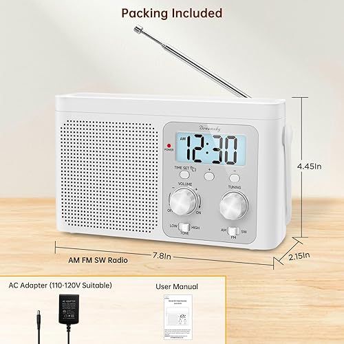 Miniatura 20 de DreamSky Radio AM FM Portátil - Radio de Onda Corta a Batería o Enchufe de Pared para Casa al Aire Libre, Fuerte Recepción, Dial Grande Fácil de