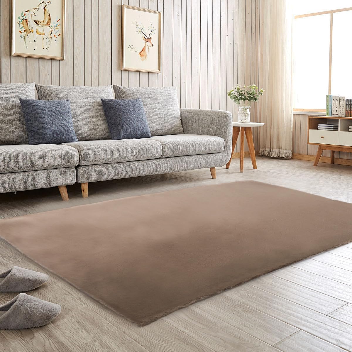 Solid Color Rabbit Fur Carpet, Ultra-Soft and Cozy, Perfect for Bedroom, Living Room Decor and Comfort (Beige, 4' x 6')