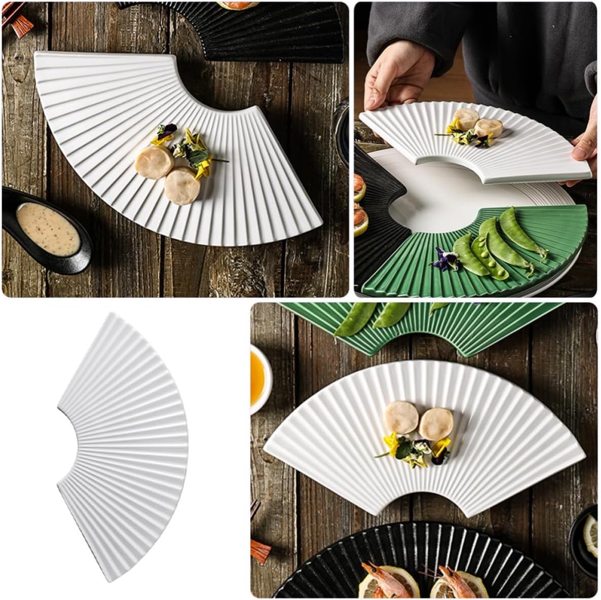 KICHOUSE Ceramic Sushi Dish Plate Fan-shaped Japanese Style Serving Plate for Desserts and Sushi Easy to Clean Serviceable for Home and Bistro Use