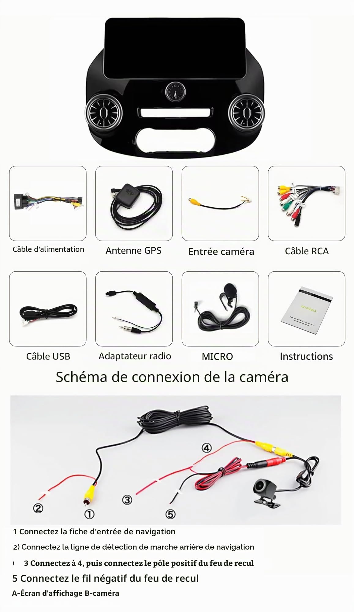 Android 14 Autoradio Écran Tactile Autoradio 12.3 Pouces 2 Din pour Mercedes Benz Vito W447 116 2014-2022 avec CarPlay FM Bluetooth Appel Mains Libres Caméra de Recul Télécommande de Volant(S-6(8G+128