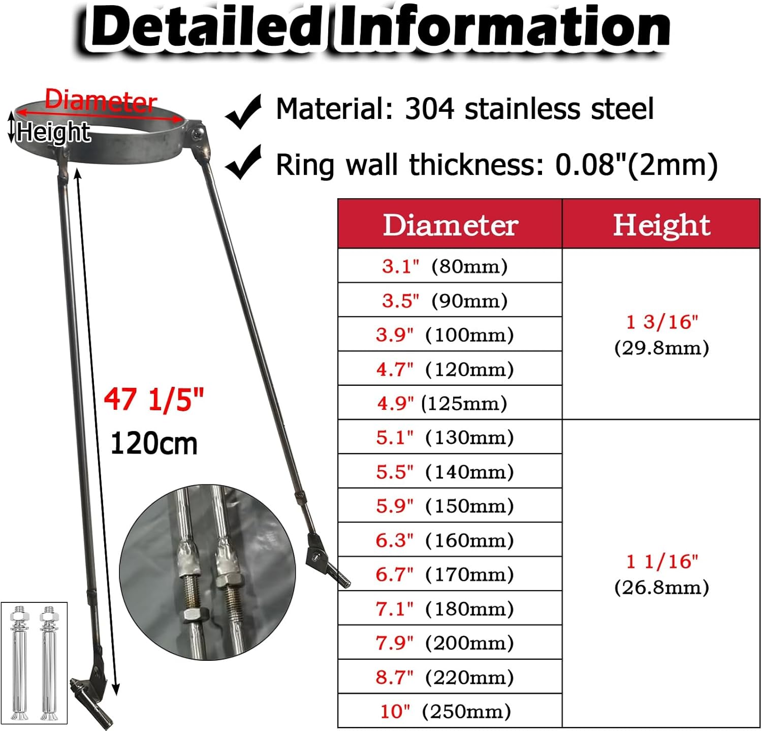 High-Temperature Resistant Chimney Support - Customizable Roof Brace for 14" Stove Pipe with Screws - Durable Stainless Steel Stabilizer for Optimal Performance
