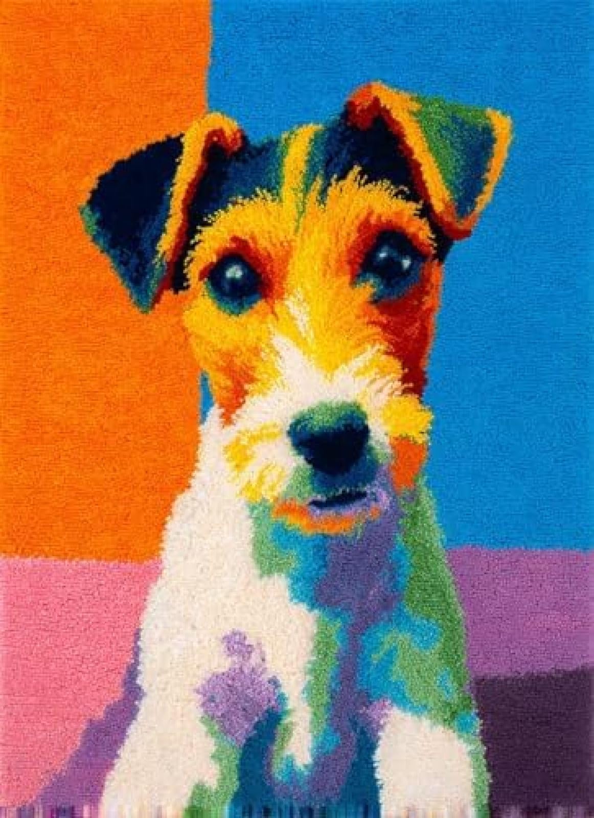 XDEGHUANGSS Latch Hook Rug Kit Fox Terrier Dog Puppy Drink Juice Cushion Cover DIY Craft Set Pre-Printed Mat 38x52cm for Home Decor-4