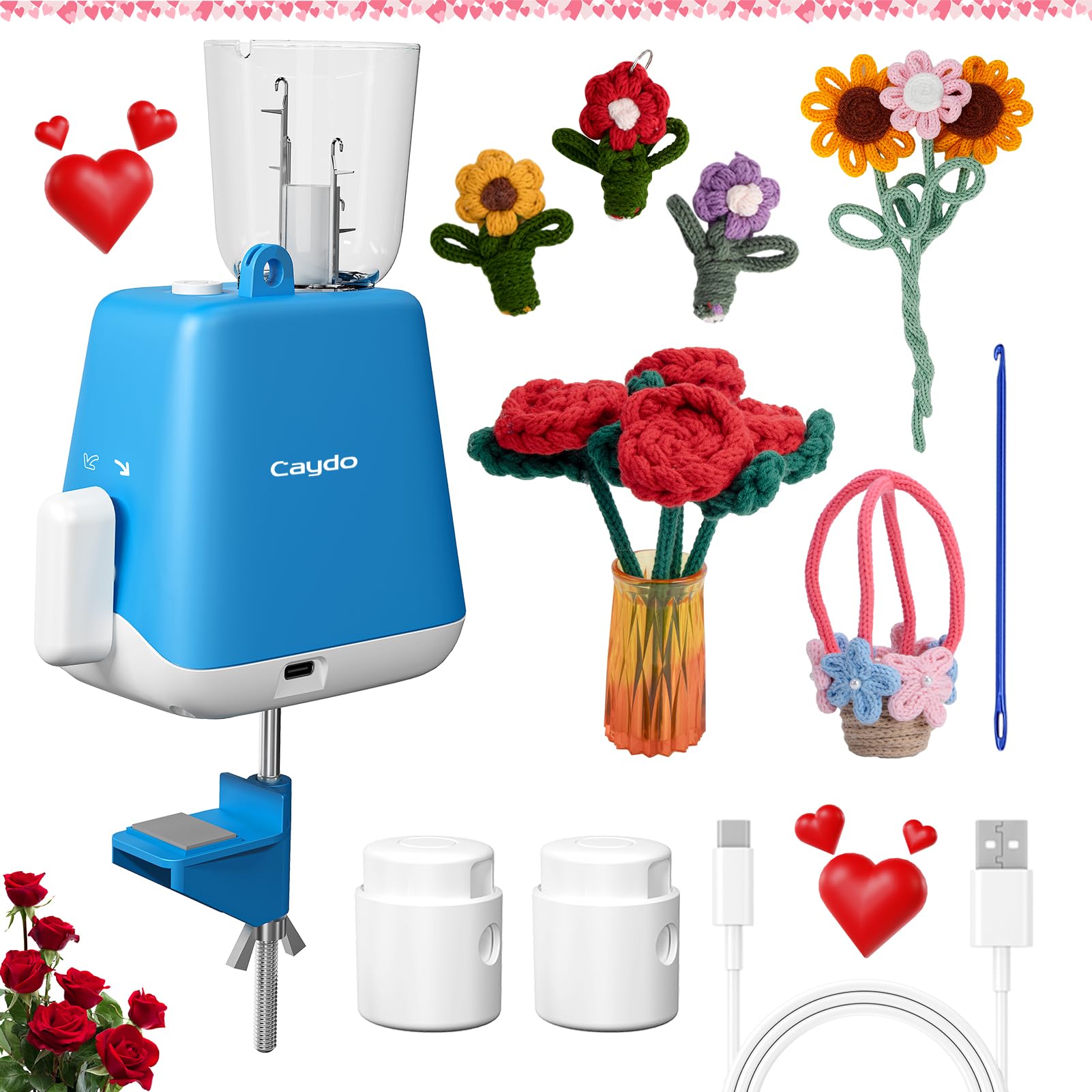 Caydo i Cord Knitting Machine, Electric iCord Maker Tool with Adequate Tension, i-Cord Knitter Machine, Automatic Knitting Yarns to i-Cords, Efficiently DIY Knitting Machine for Crocheters(Patented)