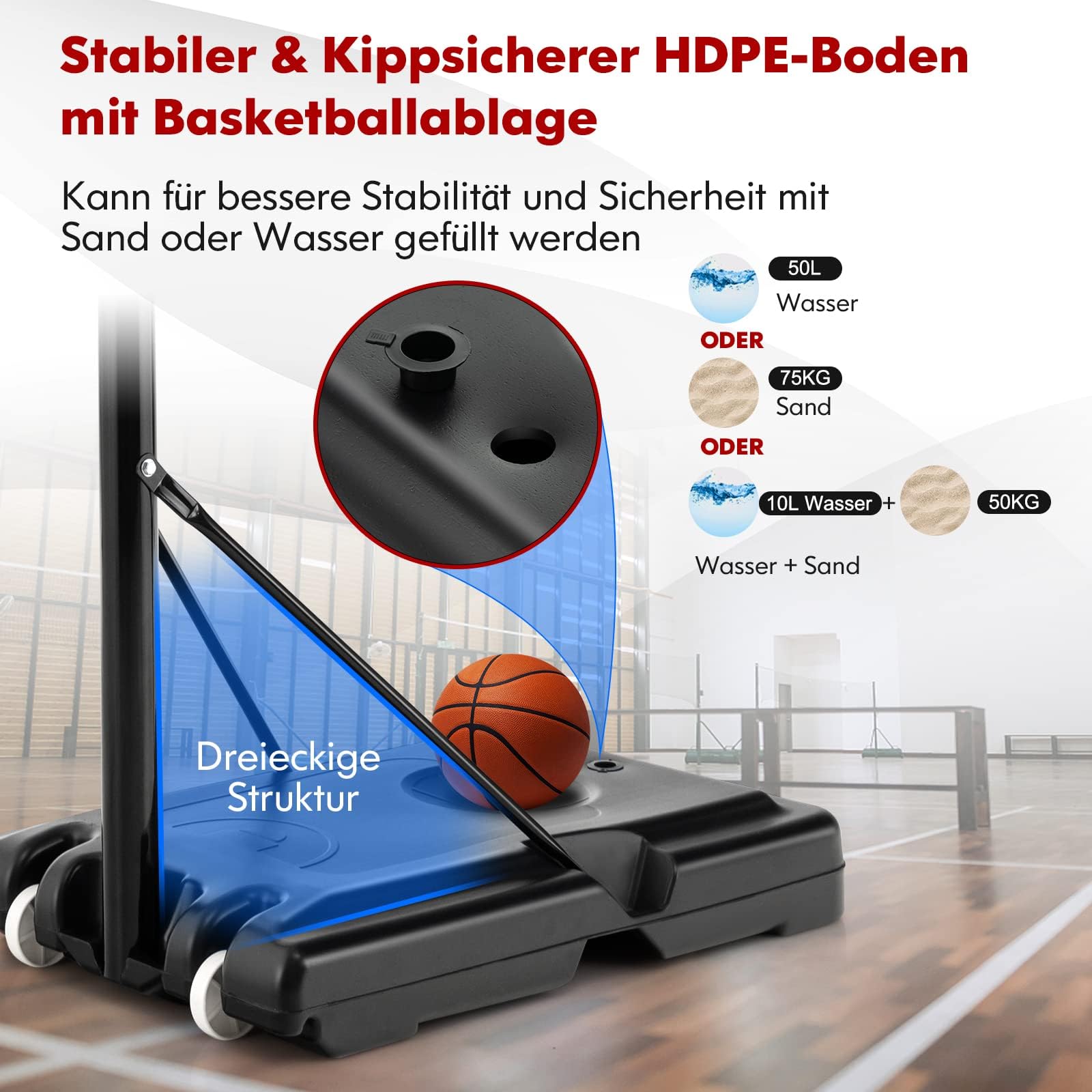COSTWAY Basketballkorb Outdoor, 130/170-305cm höhenverstellbar, Basketballständer mit Ständer & 2 Rädern, Mobiles Korbsystem mit Ballaufbewahrung, Korbanlage für Kinder, Erwachsene