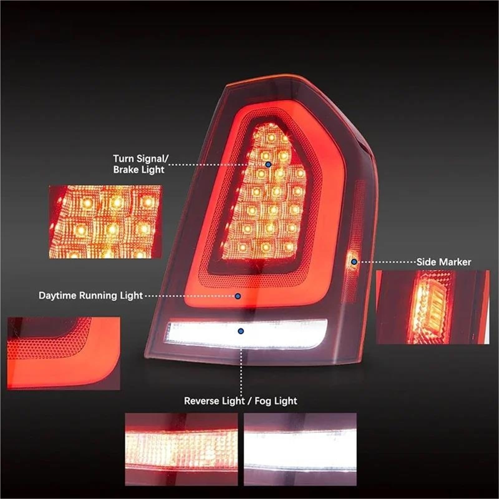 Luz Trasera Luces Traseras LED De Estilo Automóvil Para Chrysler 300C 2011 2012 2013 2014, Lámpara Trasera, Luz Freno, Marcha Atrás, Señal Giro Ámbar Luces Traseras(2PCS Smoke)