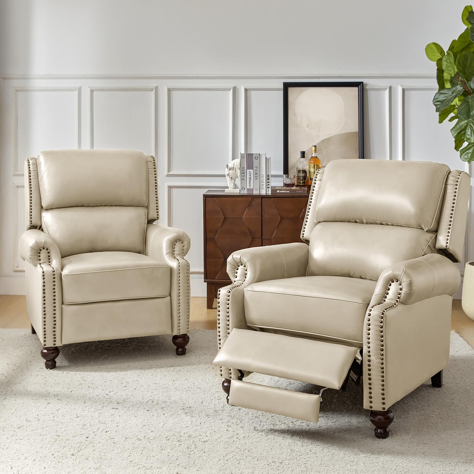 HULALA HOME Genuine Leather Recliner Chair, Classic and Traditional Push Back Recliner Chair for Living Room, Adjustable Leather Cigar Reclining