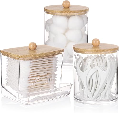 Tbestmax Qtips - Contenedor dispensador de baño, soporte para bolas de algodón de 10/12 onzas, organizador de tarros de boticario para