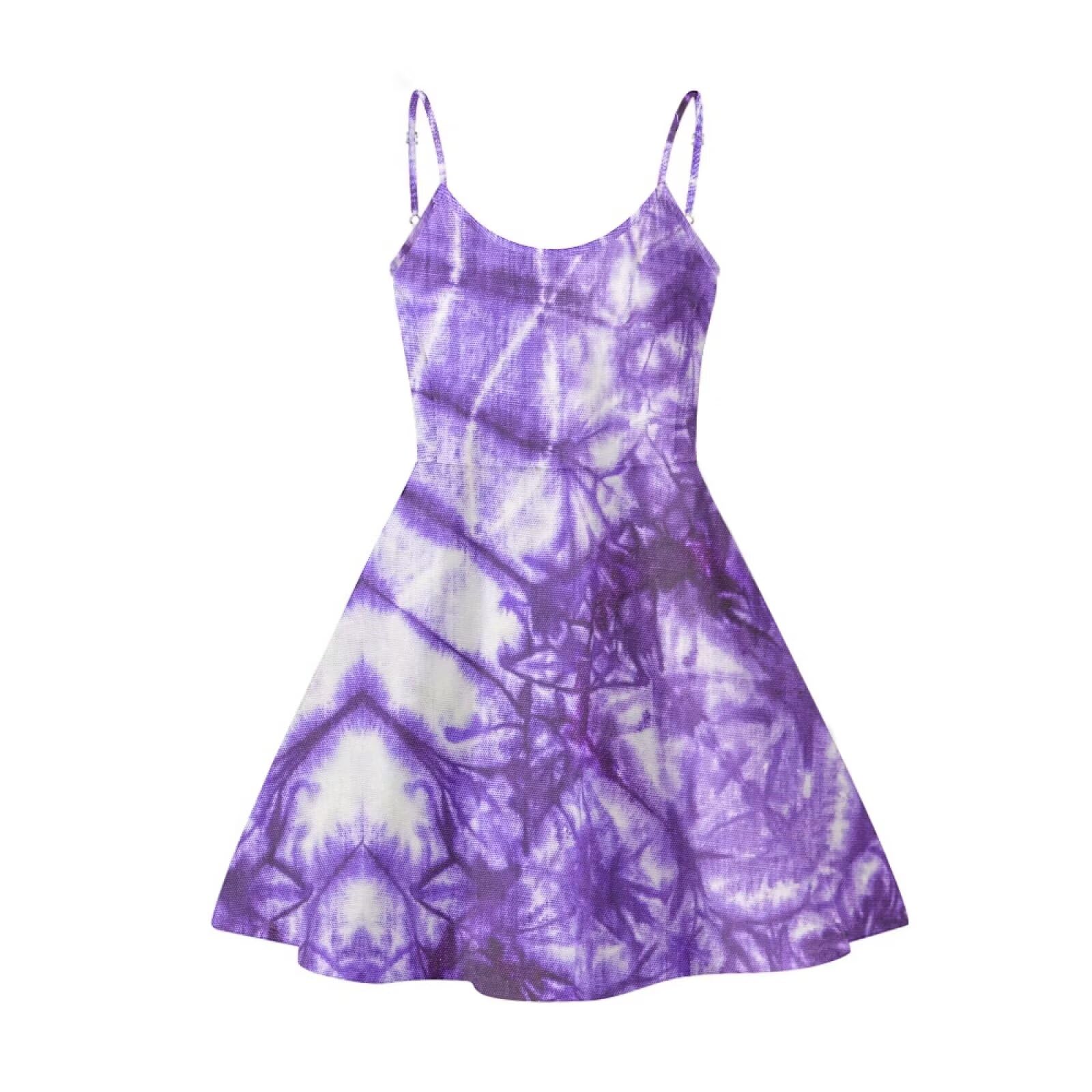 Women's Spaghetti Strap Dress Summer Casual Swing Sundress Girls Beachwear Swing Mini Dress
