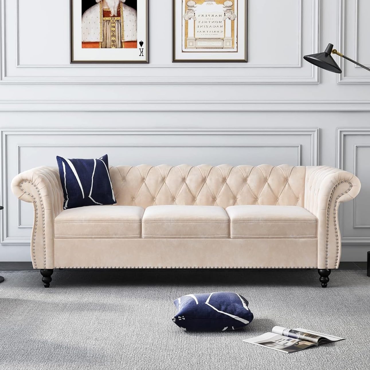 Amazon.com: AVZEAR Velvet 3 Seater Modern Chesterfield