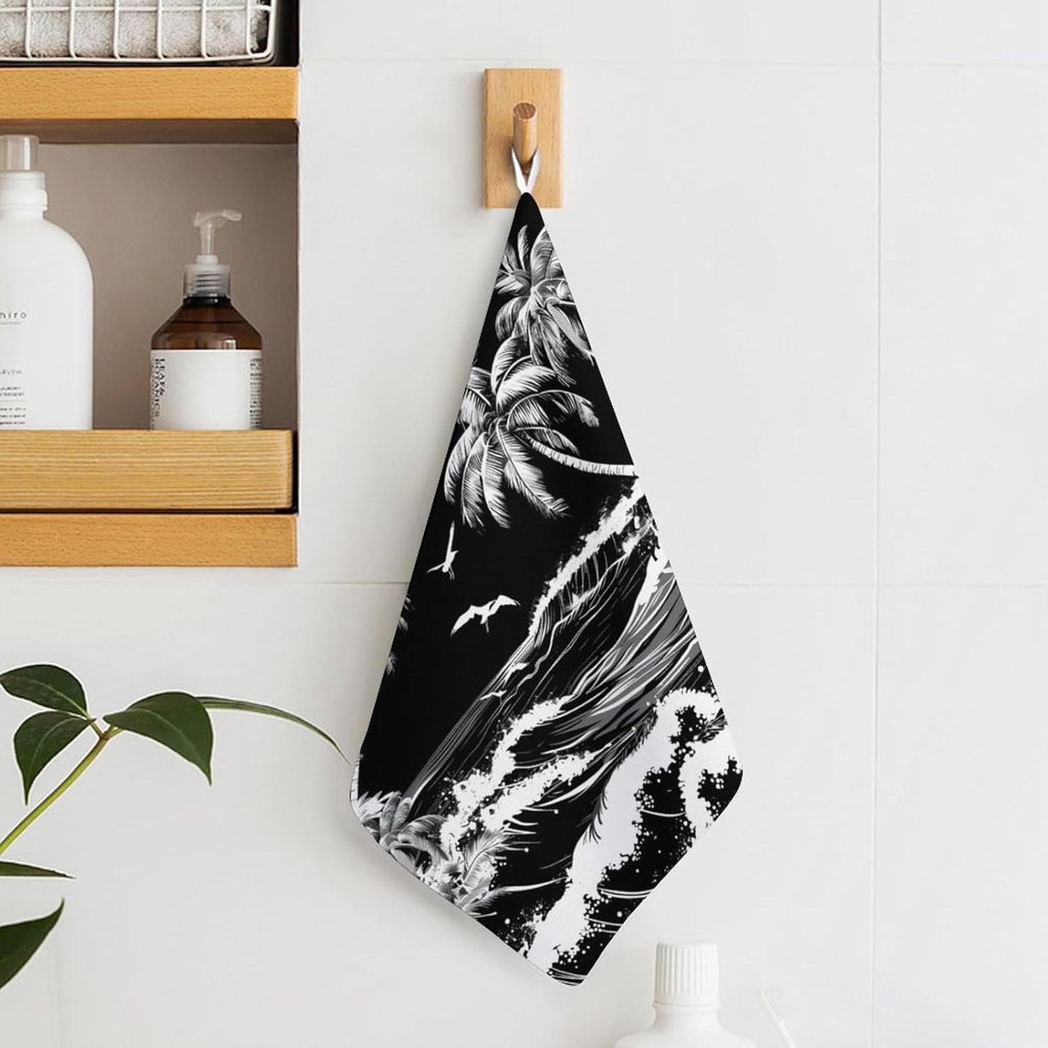 Palm Tree Black Hand Towels for Bathroom Kitchen Towels Small Towel Handkerchiefs with Hanging Loop 4PCS