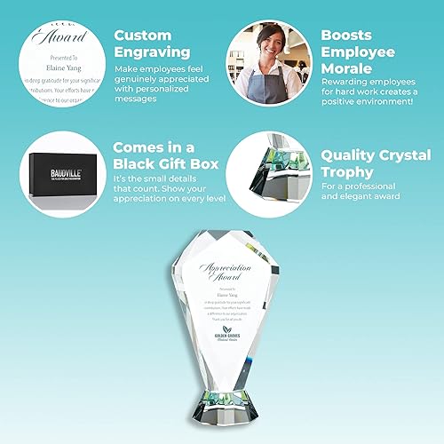 Miniatura 4 de Trofeo grabado personalizado  Cristal en forma de prisma  Premio para empleados  Viene en caja de regalo