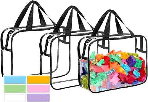 Miniatura 8 de Bolsa de almacenamiento transparente con cremallera, bolsas organizadoras para viajes en casa con asas, para bloques de construcción, rompecabezas,