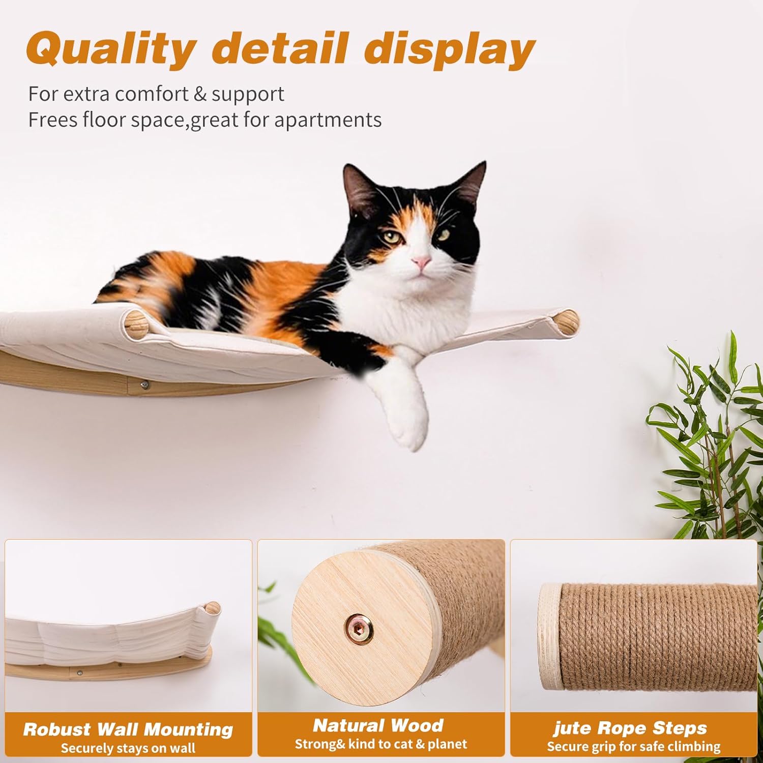 Cat Hammock with Two Steps, Wall Mounted cat Rack for Sleeping, Climbing, Playing, and Resting. Wall Mounted Bed and Niche Suitable for Cats Modern cat Bed Furniture