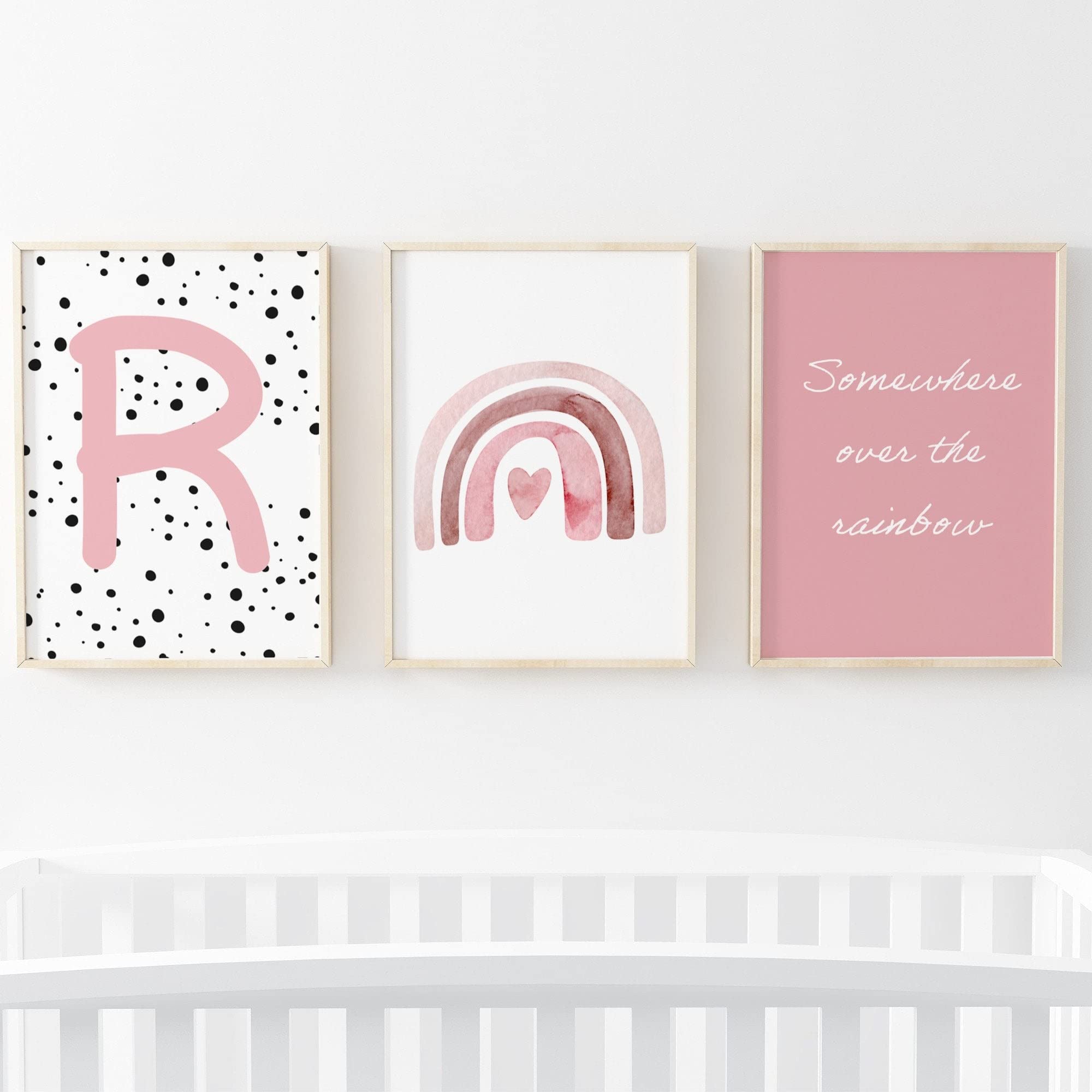 Pompom Prints® Set of 3 Girls Bedroom Prints, Rainbow Nursery Prints, Scandi Boho Style Nursery Decor, Playroom Prints [Picture Frames not Included] (A3, R)